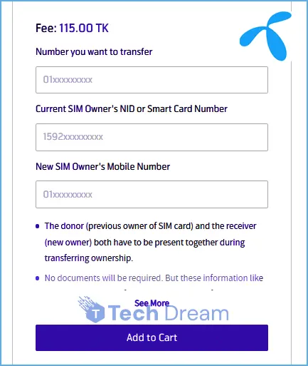 GP SIM Ownership transfer process online