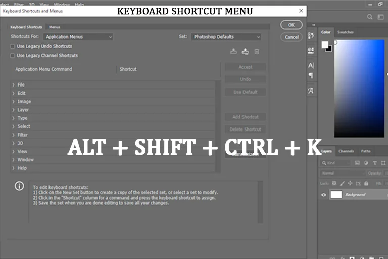 Photoshop keyboard shortcuts customization