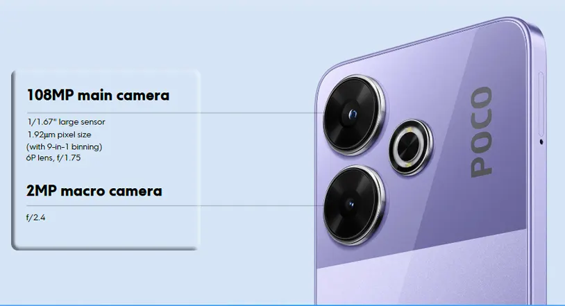 108 MP main Camera -Poco M6 Smartphone