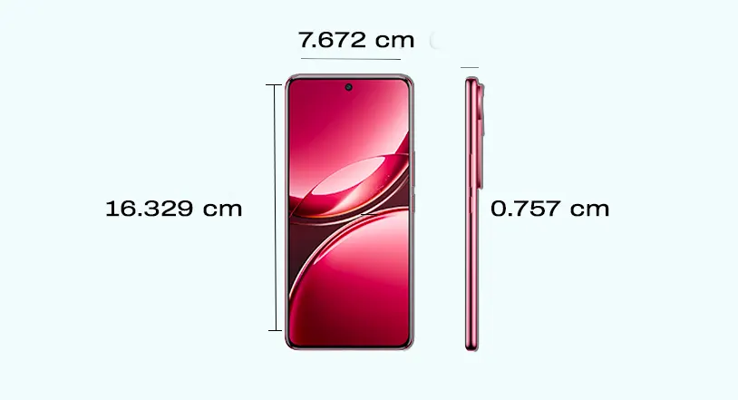 Vivo V50 5G sleek design in Titanium Grey, Starry Night, and Rose Red with dimensions 16.329cm × 7.672cm × 0.739-0.767cm and weight 189g-199g.