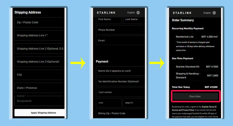 Provide personal information and payment details